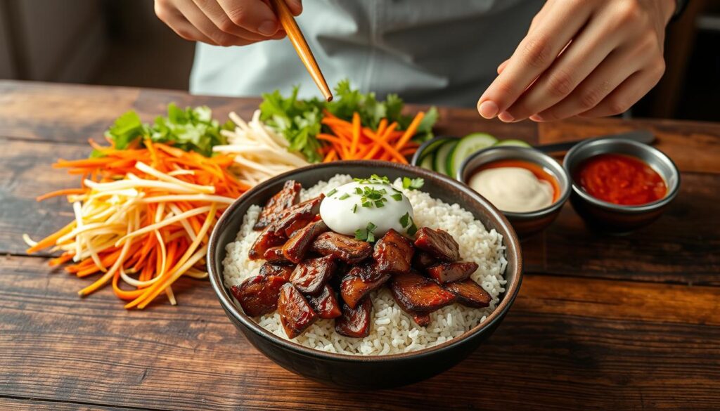 Assembling Bulgogi Bowl Assembling Bulgogi Bowl