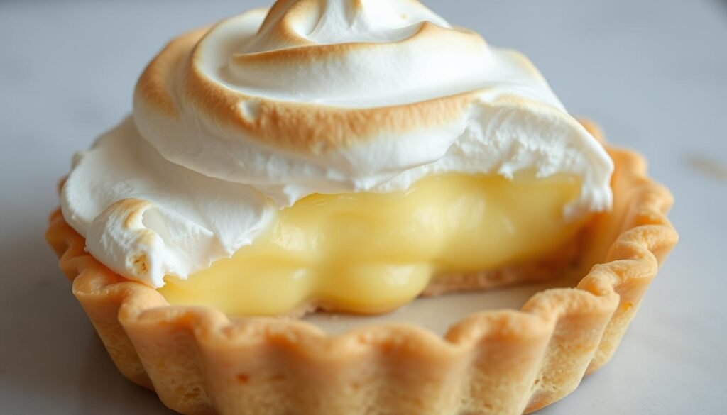 A mouth-watering lemon meringue pie, with a golden, crisp crust and a towering meringue topping that glistens under the soft, natural lighting. The filling is a vibrant, tart lemon custard, smooth and creamy, nestled inside the flaky pastry. The overall scene has a classic, homemade appeal, captured from a slightly elevated angle to showcase the delicate textures and layers of the dessert. The background is a simple, neutral setting that allows the pie to take center stage, emphasizing its irresistible allure. A mouth-watering lemon meringue pie, with a golden, crisp crust and a towering meringue topping that glistens under the soft, natural lighting. The filling is a vibrant, tart lemon custard, smooth and creamy, nestled inside the flaky pastry. The overall scene has a classic, homemade appeal, captured from a slightly elevated angle to showcase the delicate textures and layers of the dessert. The background is a simple, neutral setting that allows the pie to take center stage, emphasizing its irresistible allure.