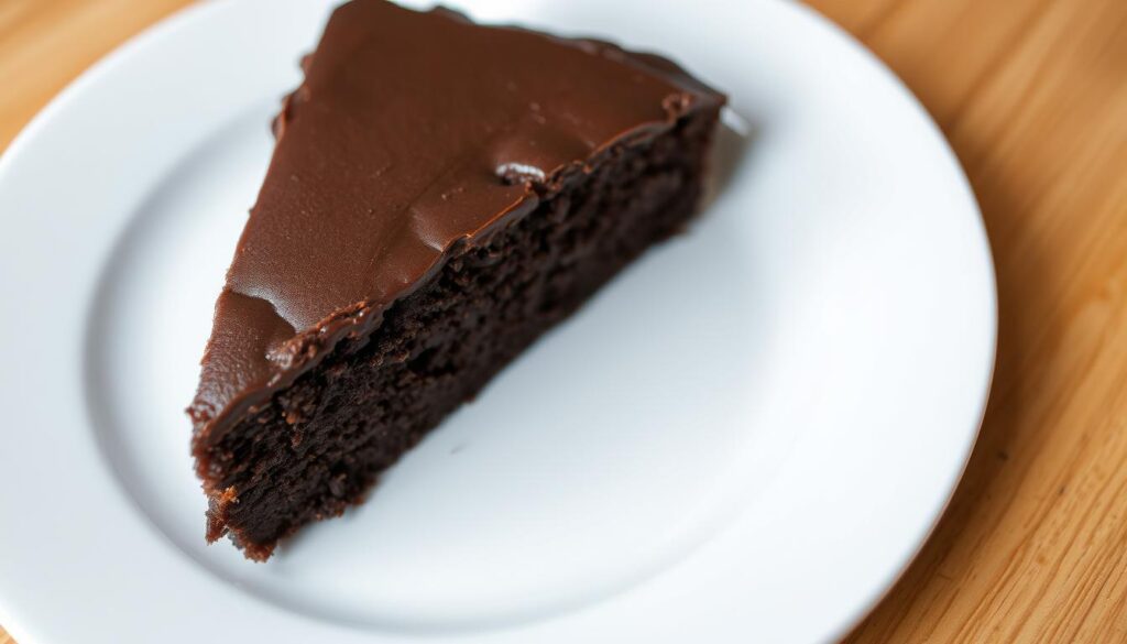 A slice of rich, moist chocolate cake rests on a white ceramic plate, the crumb glistening with a perfect balance of moisture. The cake's surface is smooth and glossy, with a deep, dark brown hue that hints at its intense cocoa flavor. Soft, diffused lighting casts gentle shadows, highlighting the cake's soft, pillowy texture. The plate is positioned on a wooden tabletop, its warm tones complementing the cake's decadence. The composition is simple yet elegant, focusing the viewer's attention on the cake's flawless moisture balance, a testament to the skill of the baker. A slice of rich, moist chocolate cake rests on a white ceramic plate, the crumb glistening with a perfect balance of moisture. The cake's surface is smooth and glossy, with a deep, dark brown hue that hints at its intense cocoa flavor. Soft, diffused lighting casts gentle shadows, highlighting the cake's soft, pillowy texture. The plate is positioned on a wooden tabletop, its warm tones complementing the cake's decadence. The composition is simple yet elegant, focusing the viewer's attention on the cake's flawless moisture balance, a testament to the skill of the baker.